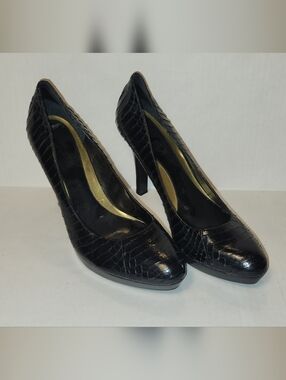 Ralph Lauren Kailee Black Snake Skin Snakeskin High Heel Pumps Stilettos 9 EUC